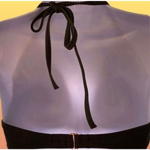 Shade & Shore Olive Green Plunge Ribbed Bikini Top Size 36D - Picture 7 of 7